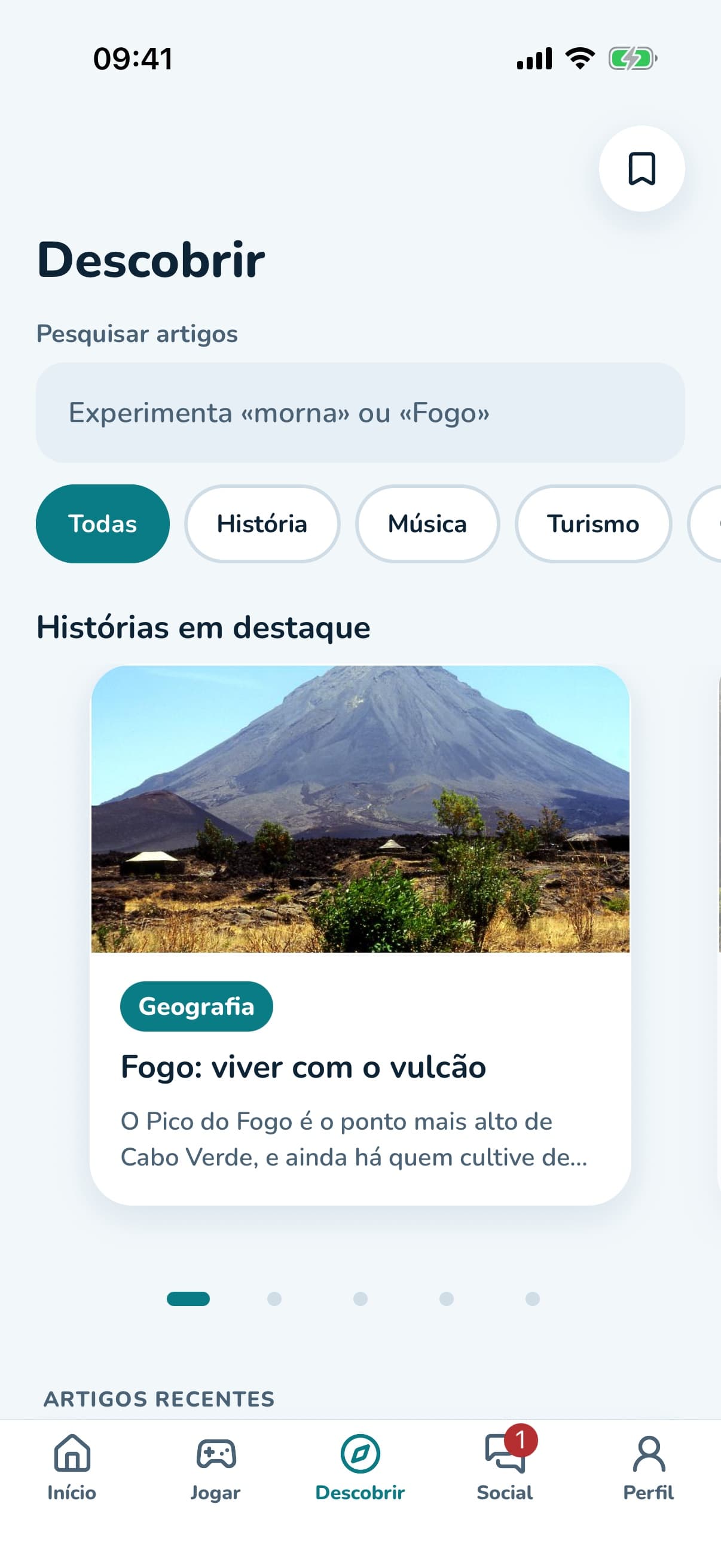 Separador Descobrir com o artigo «Fogo: viver com o vulcão»