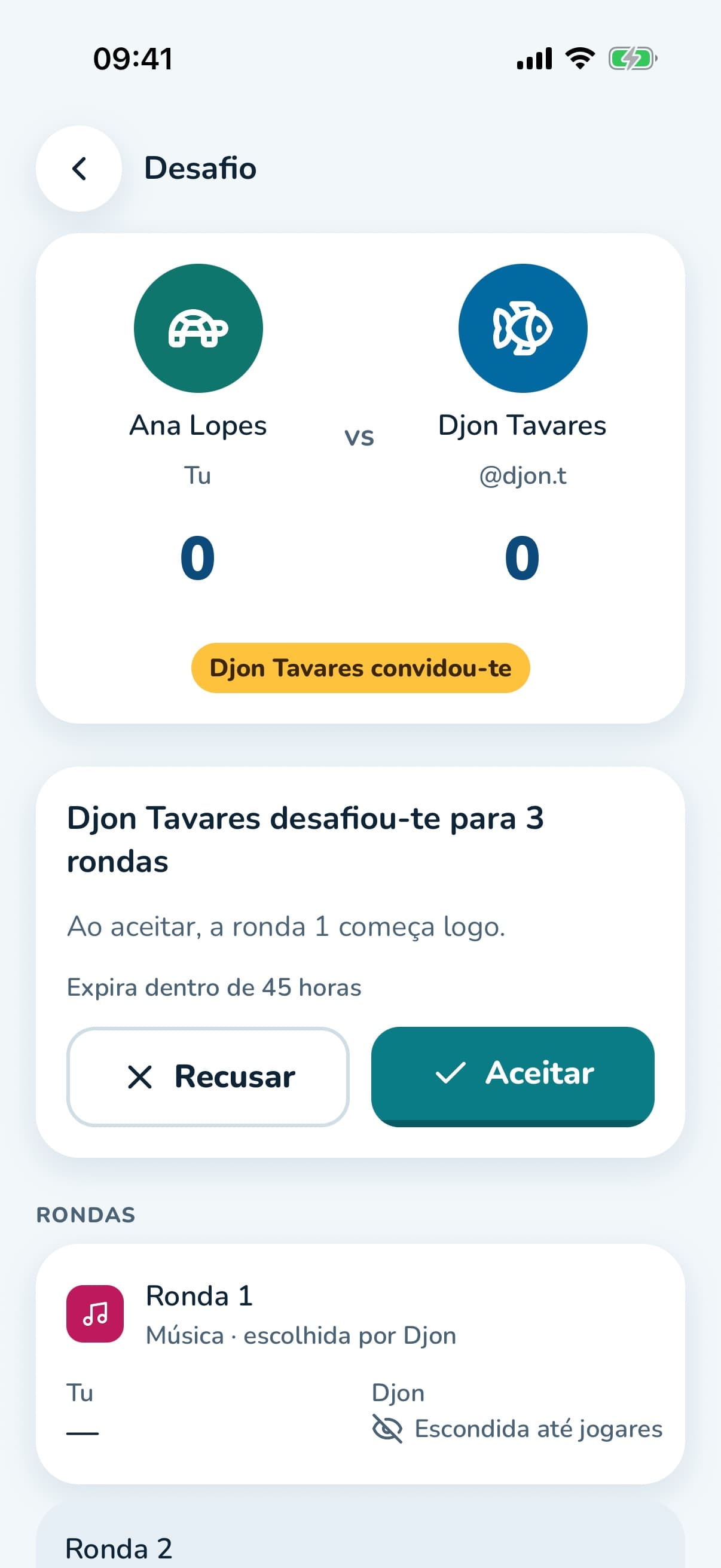 Convite para um desafio 1 contra 1 em três rondas