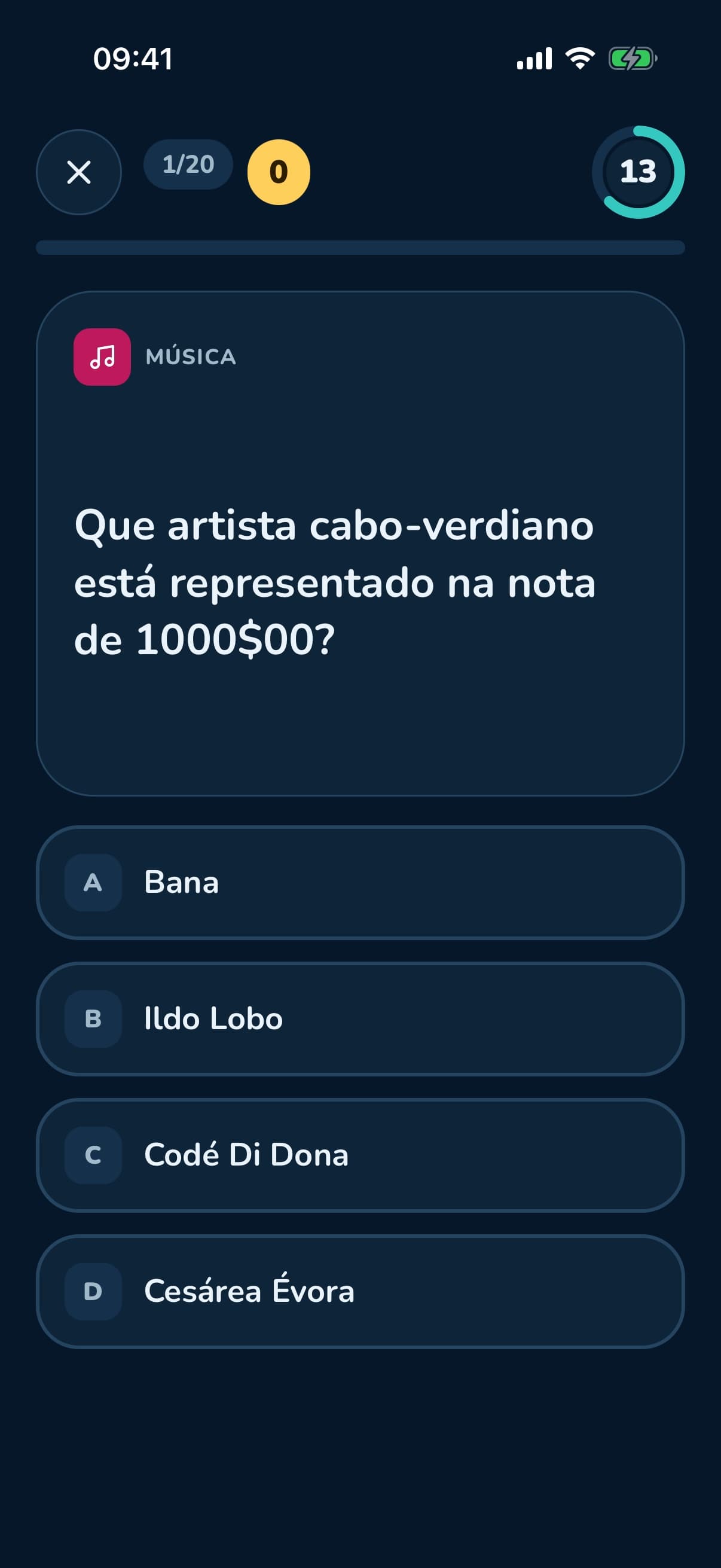 Pergunta de música sobre a nota de 1000$00, com o temporizador